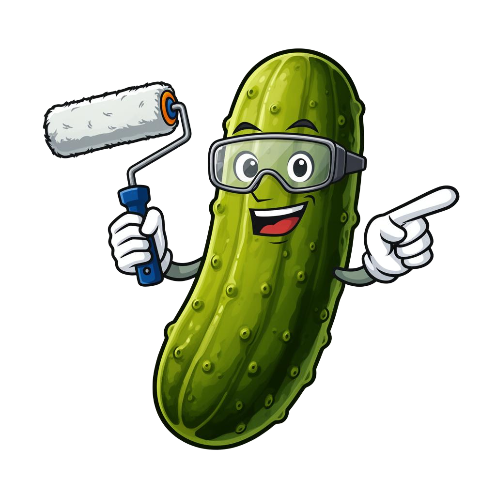 Dill the Pickle holding a paint roller